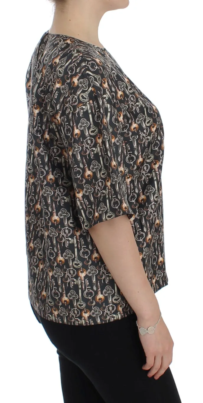 Dolce & Gabbana Women's Enchanted Sicily Silk Blouse with Medieval Keys Print