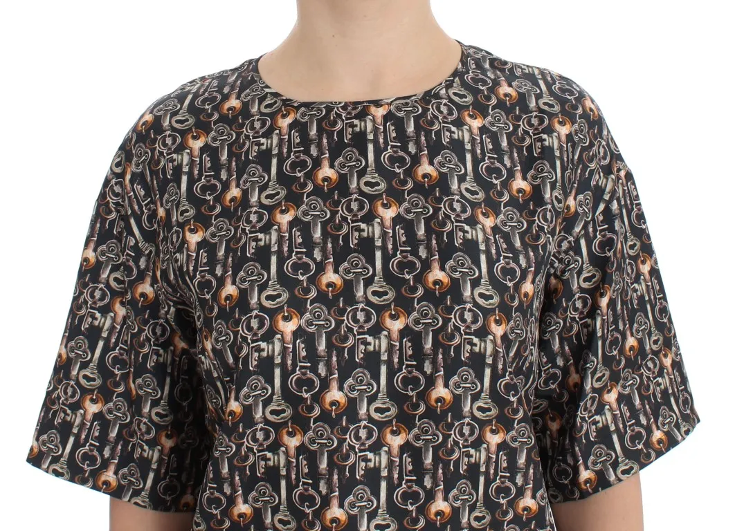 Dolce & Gabbana Women's Enchanted Sicily Silk Blouse with Medieval Keys Print