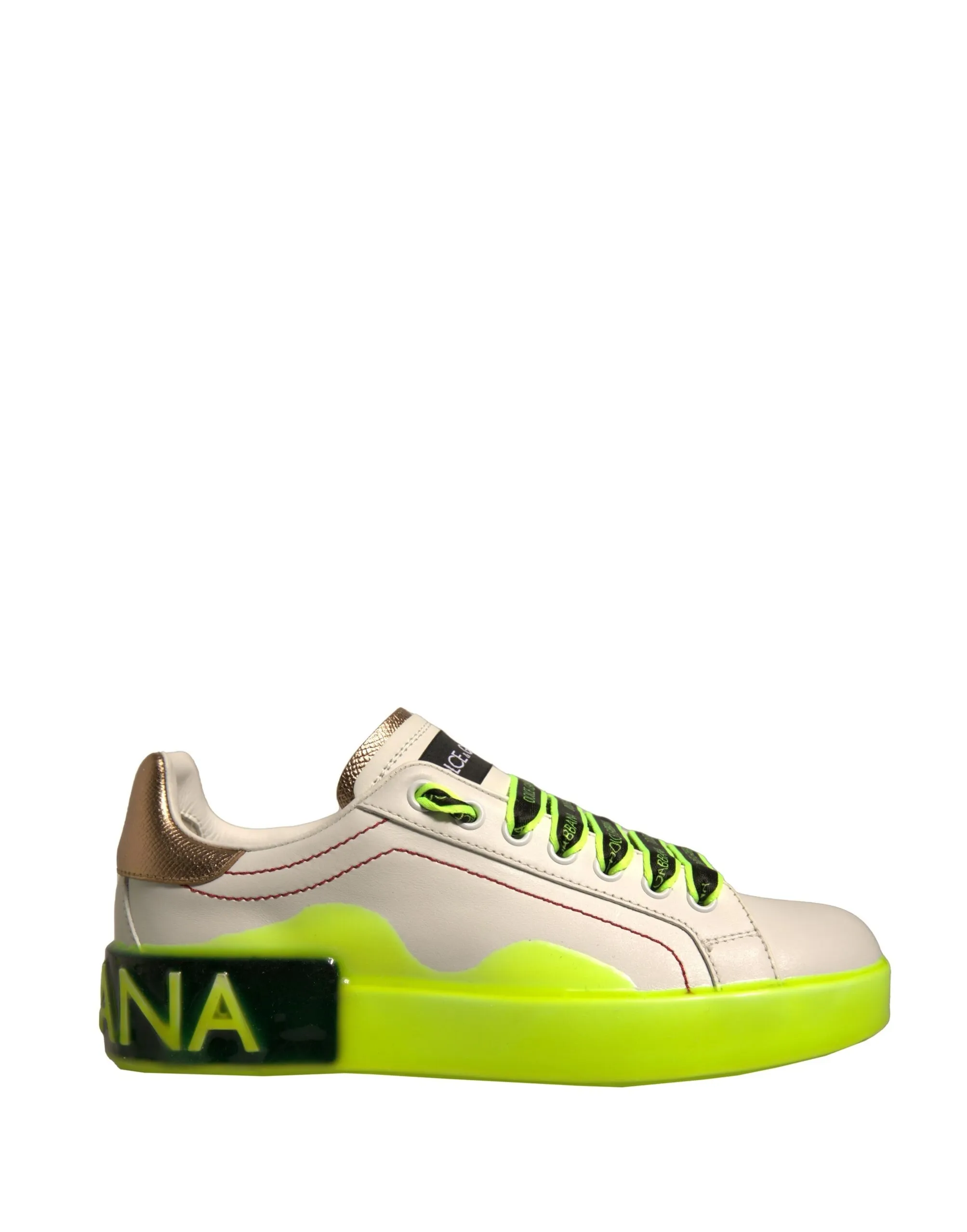 Dolce & Gabbana Women's White Yellow Portofino Leather Sneakers Shoes