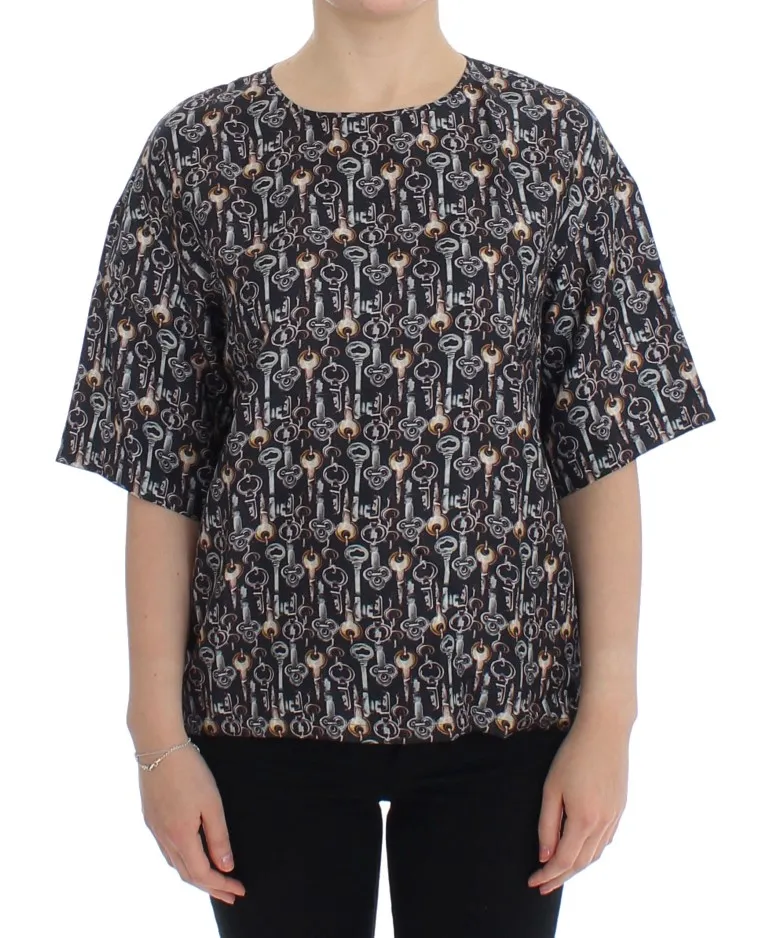 Dolce & Gabbana Women's Enchanted Sicily Silk Blouse with Key Print