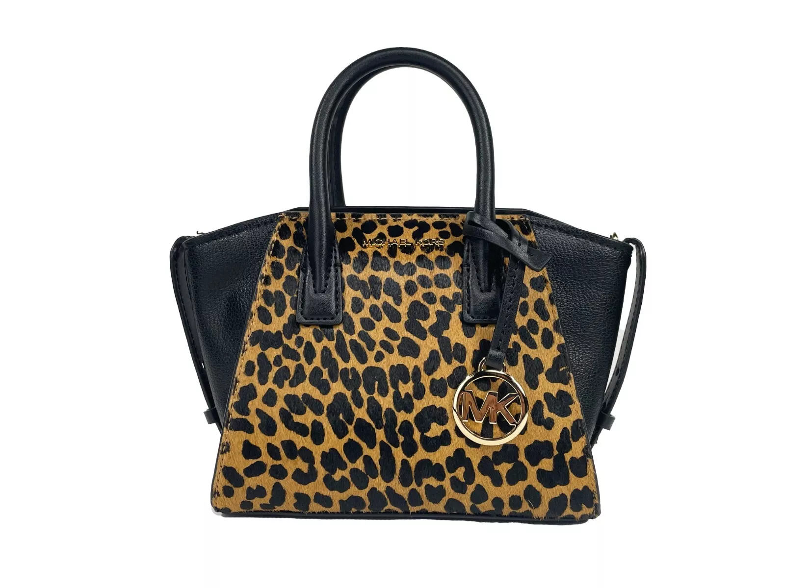 Michael Kors Women's Avril XS Black Cheetah Satchel Crossbody Bag Purse