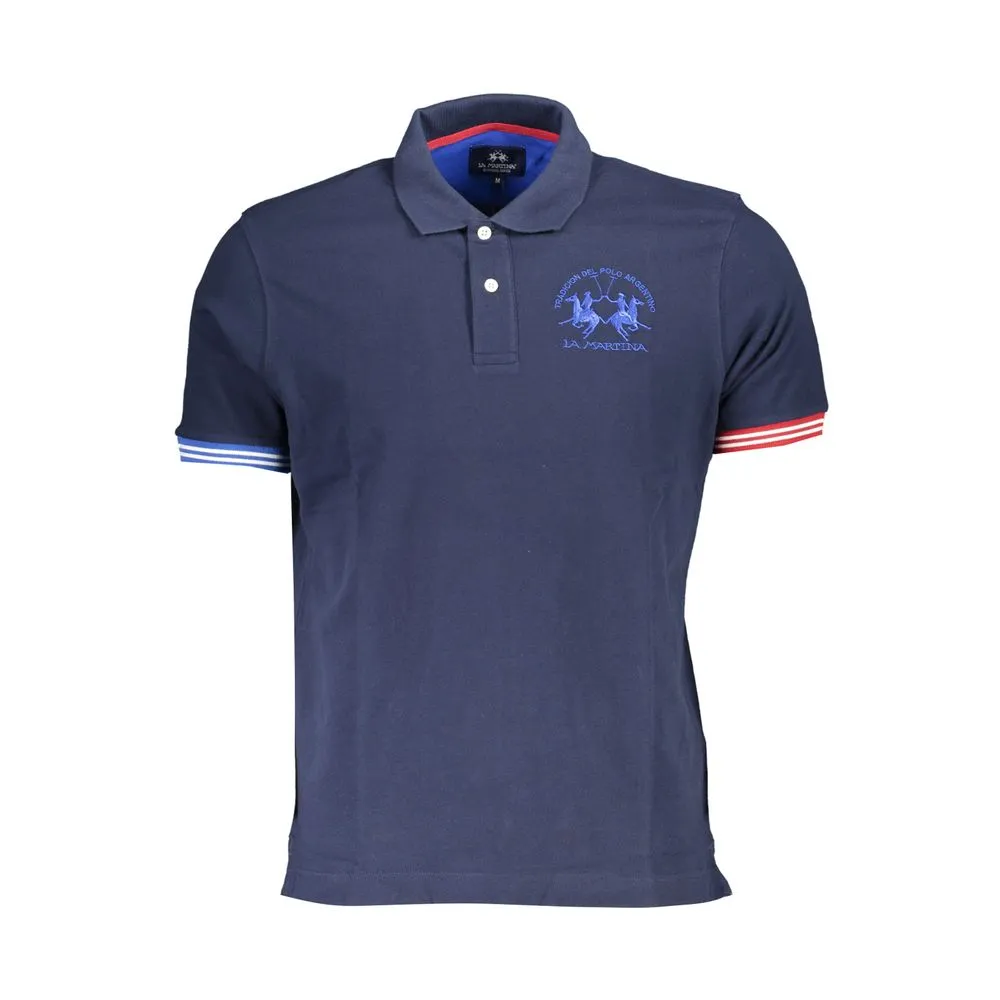 La Martina Men's Elegant Blue Contrast Detail Polo Shirt