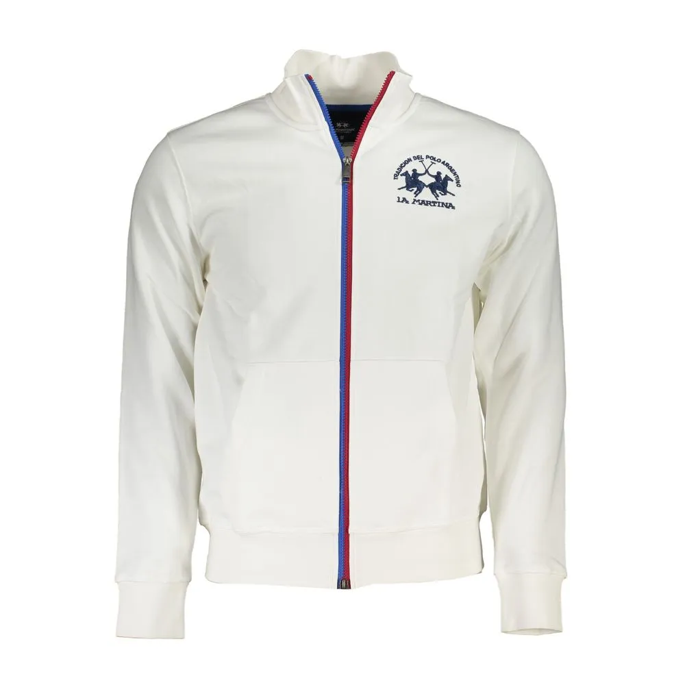 La Martina Men's Elegant White Fleece Sweatshirt with Embroidery