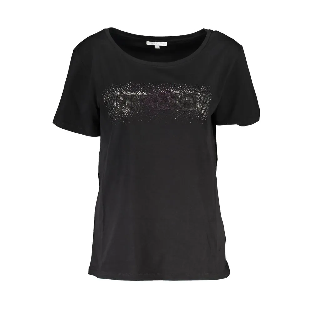 Patrizia Pepe Women's Chic Short Sleeve Wide Neck Tee with Contrast Details