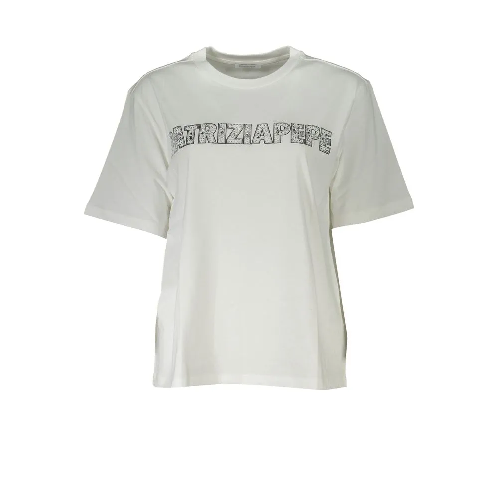 Patrizia Pepe Women's Elegant Short Sleeve Crew Neck T-Shirt with Rhinestone Detail