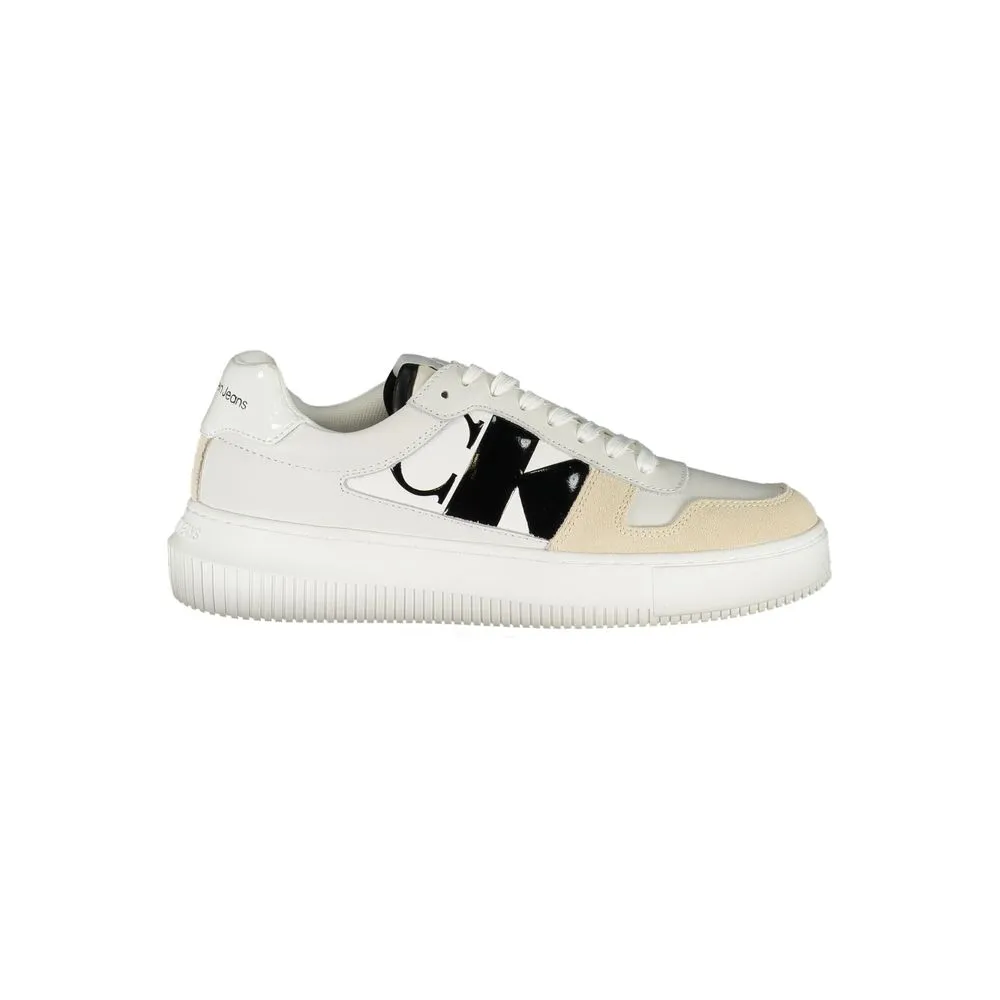 Calvin Klein Women's Elegant White Lace-Up Sneakers with Contrast Detail