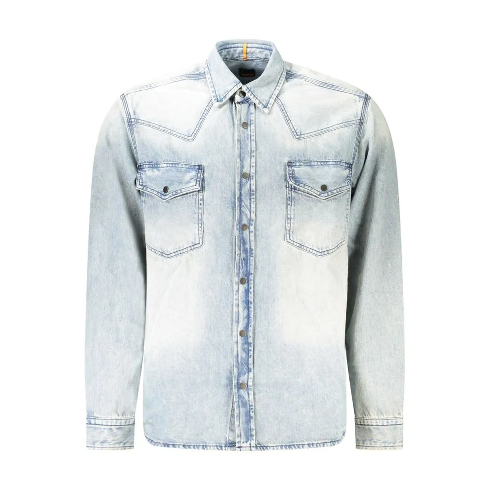 Hugo Boss Light Blue Cotton Men Shirt
