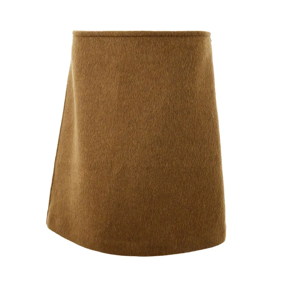 Bottega Veneta Women's Elegant Wool Midi Skirt in Brown