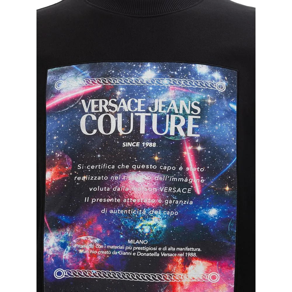 Versace Jeans Men's Sleek Black Cotton Sweater for Men