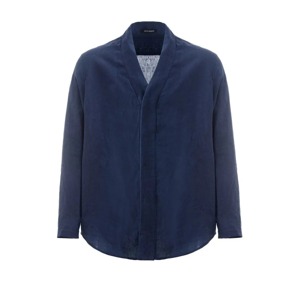 Emporio Armani Men's Elegant Blue Linen Men's Jacket
