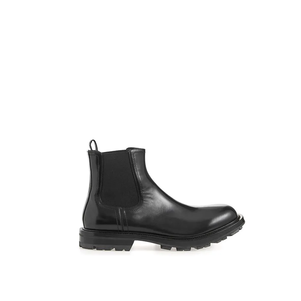 Alexander McQueen Men's Sleek Black Leather Boots for Men