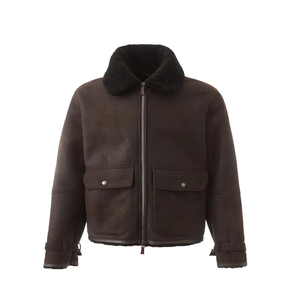 Lardini Men's Elegant Montone Leather Brown Jacket