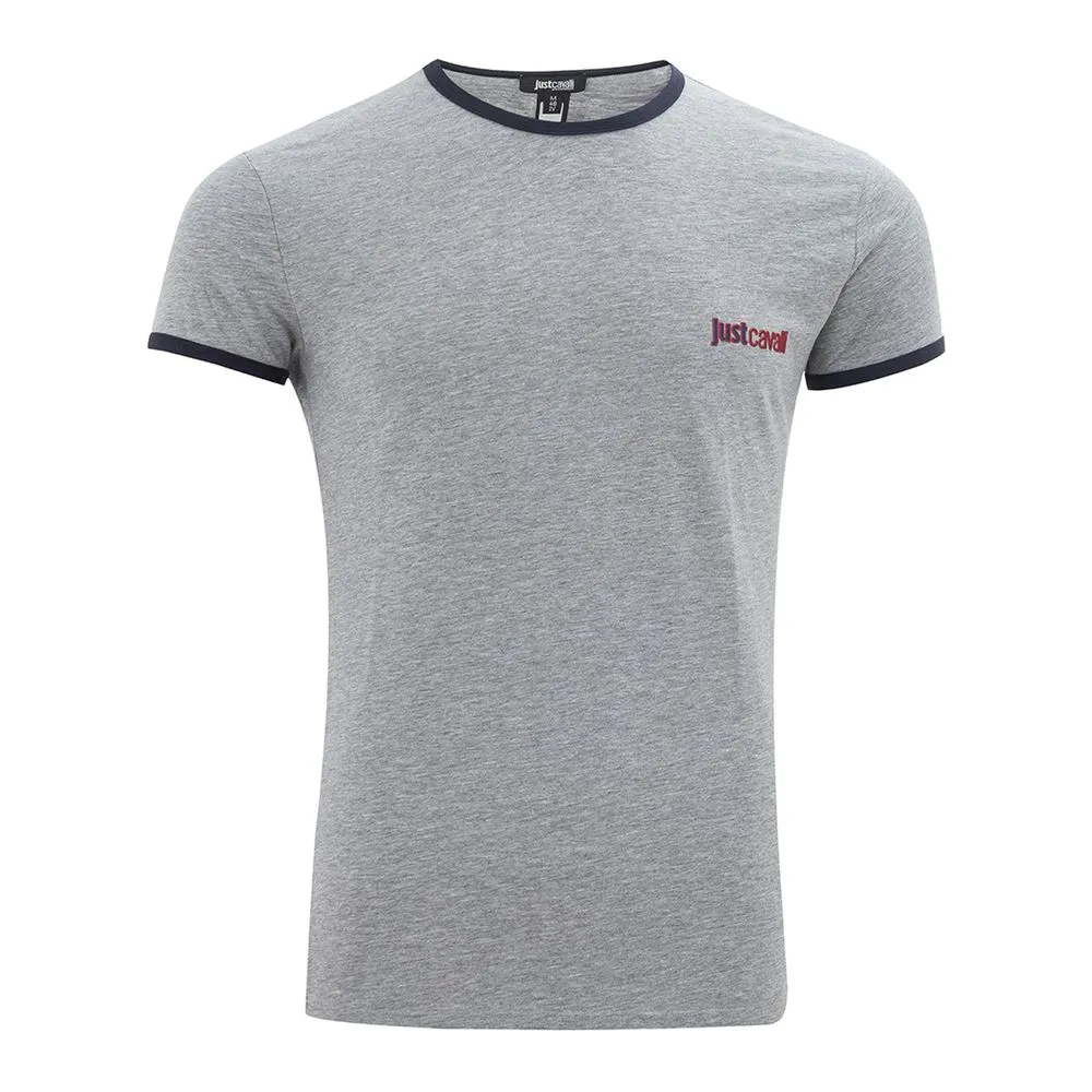 Just Cavalli Men's Elegant Gray Cotton Tee for Men