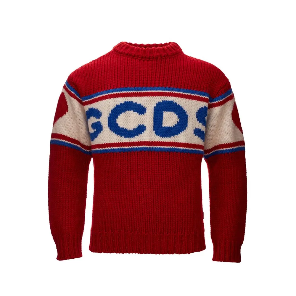 GCDS Men's Elegant Red Wool Sweater For Sharp Looks