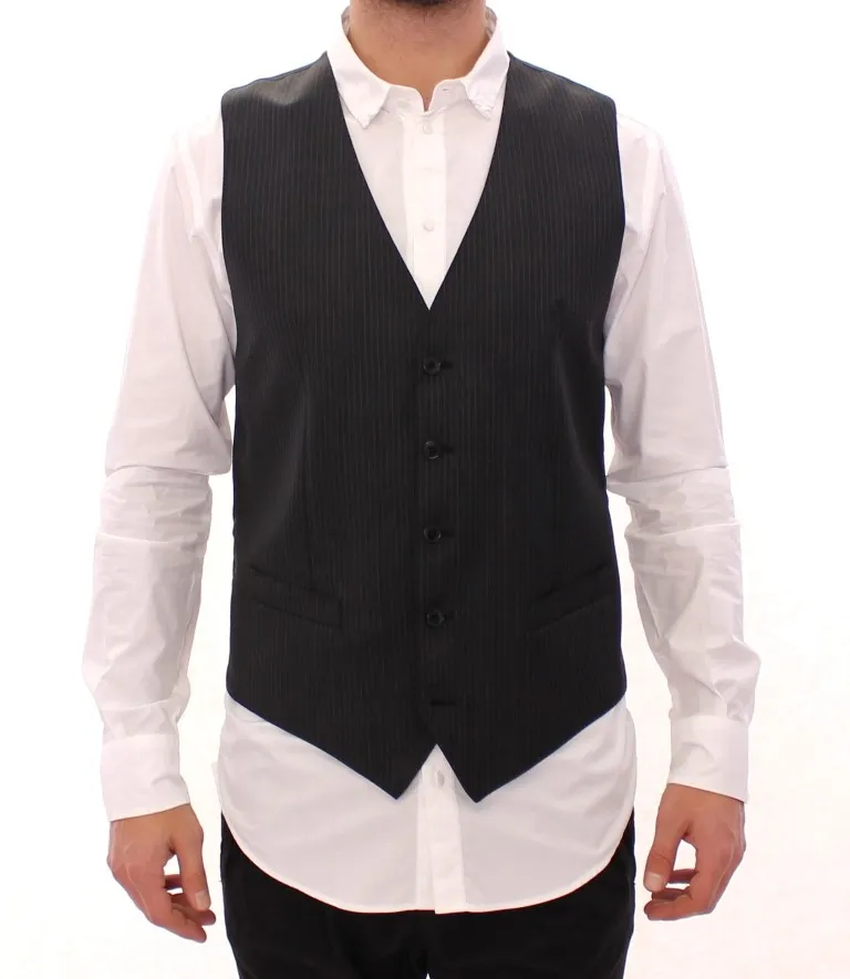 Dolce & Gabbana Men's Elegant Gray Striped Dress Vest