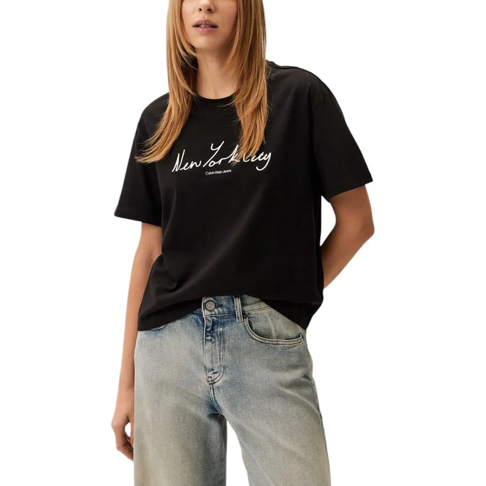 Calvin Klein Jeans Women's Black Recycled Cotton Tops & T-Shirt