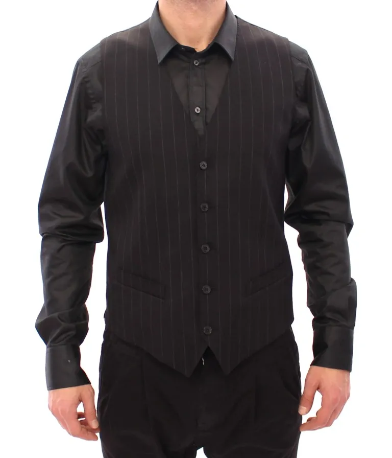Dolce & Gabbana Men's Elegant Black Striped Wool Dress Vest