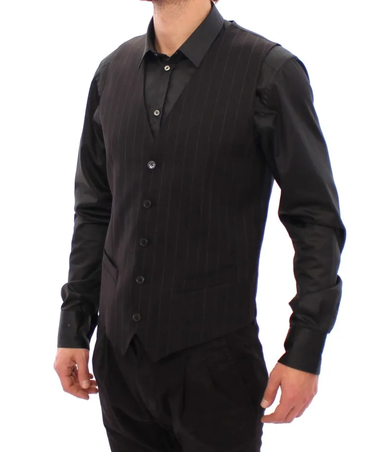 Dolce & Gabbana Men's Elegant Black Striped Wool Dress Vest