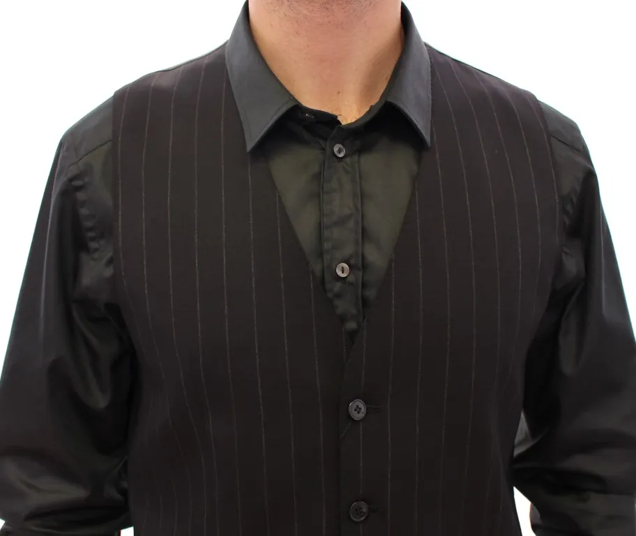 Dolce & Gabbana Men's Elegant Black Striped Wool Dress Vest
