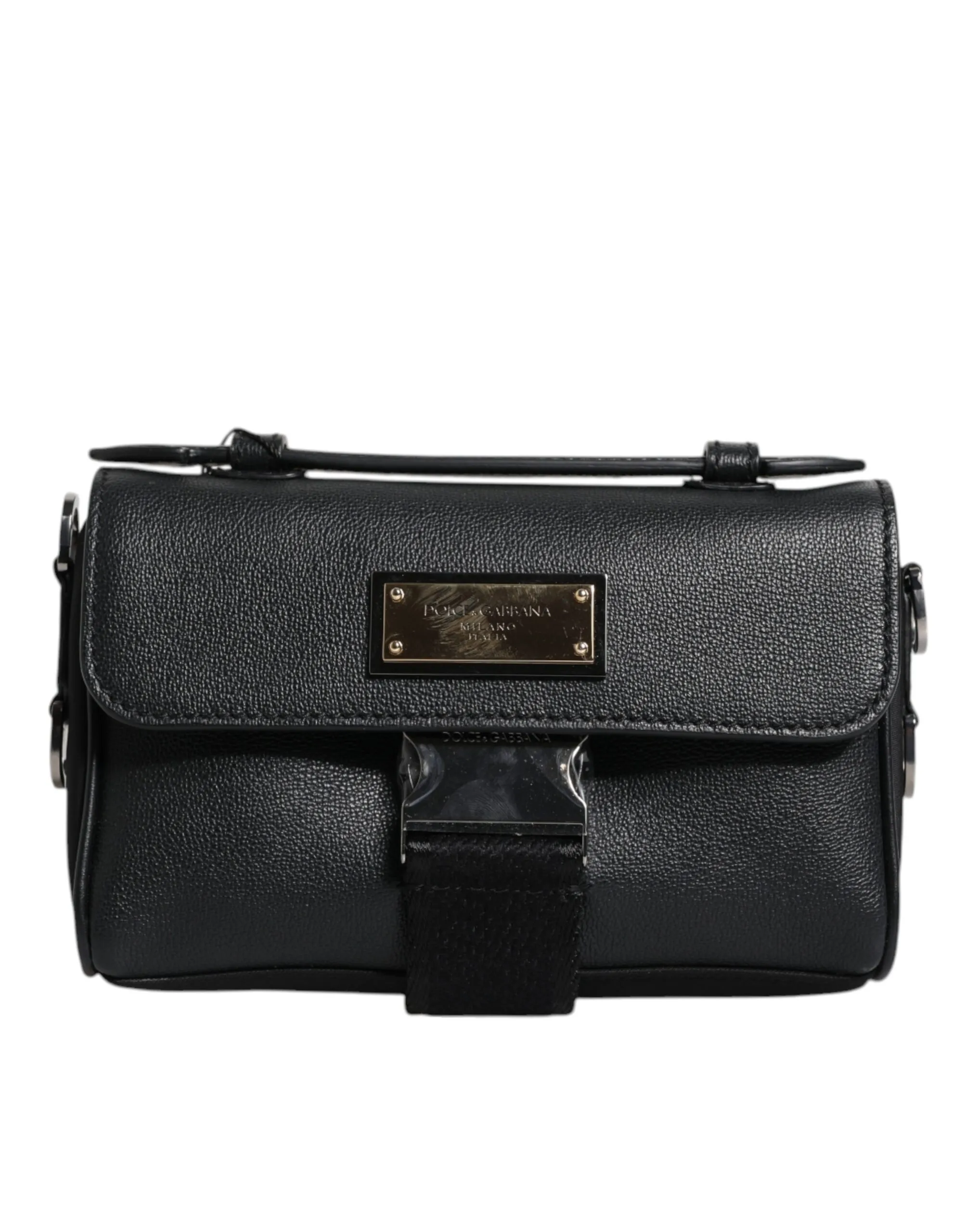 Dolce & Gabbana Men's Black Logo Plaque Leather Buckled Shoulder Crossbody Bag
