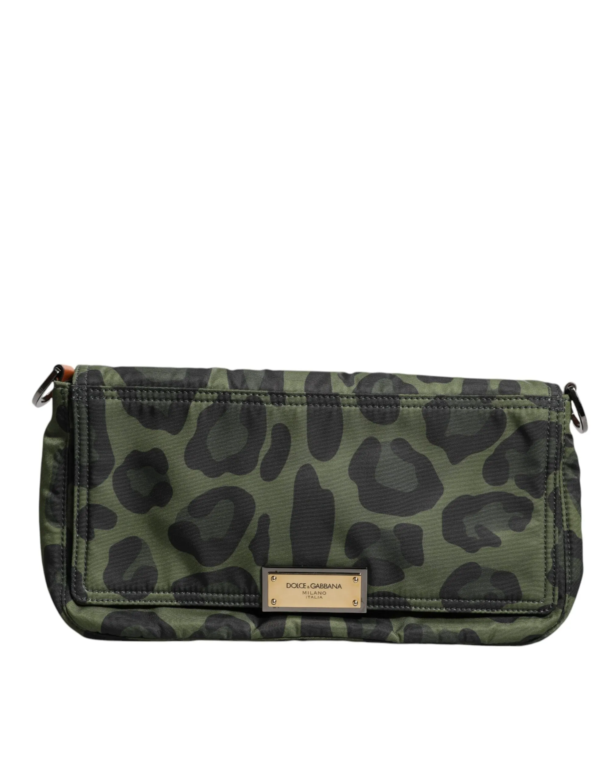 Dolce & Gabbana Men's Green Nylon Leopard Print Shell Messenger Crossbody Bag