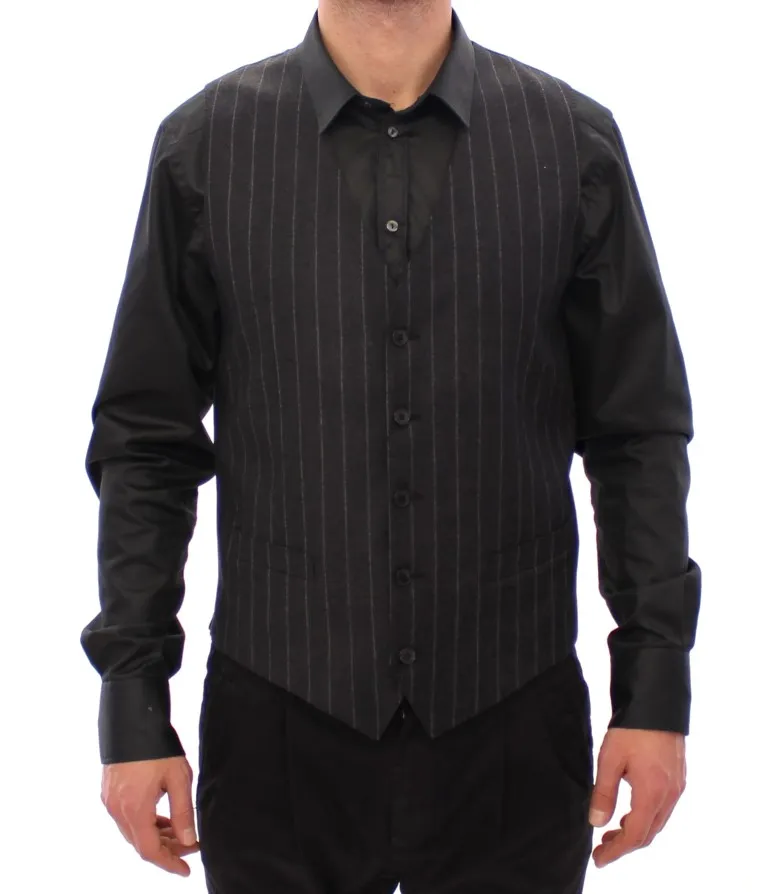 Dolce & Gabbana Men's Sleek Gray Striped Wool Dress Vest