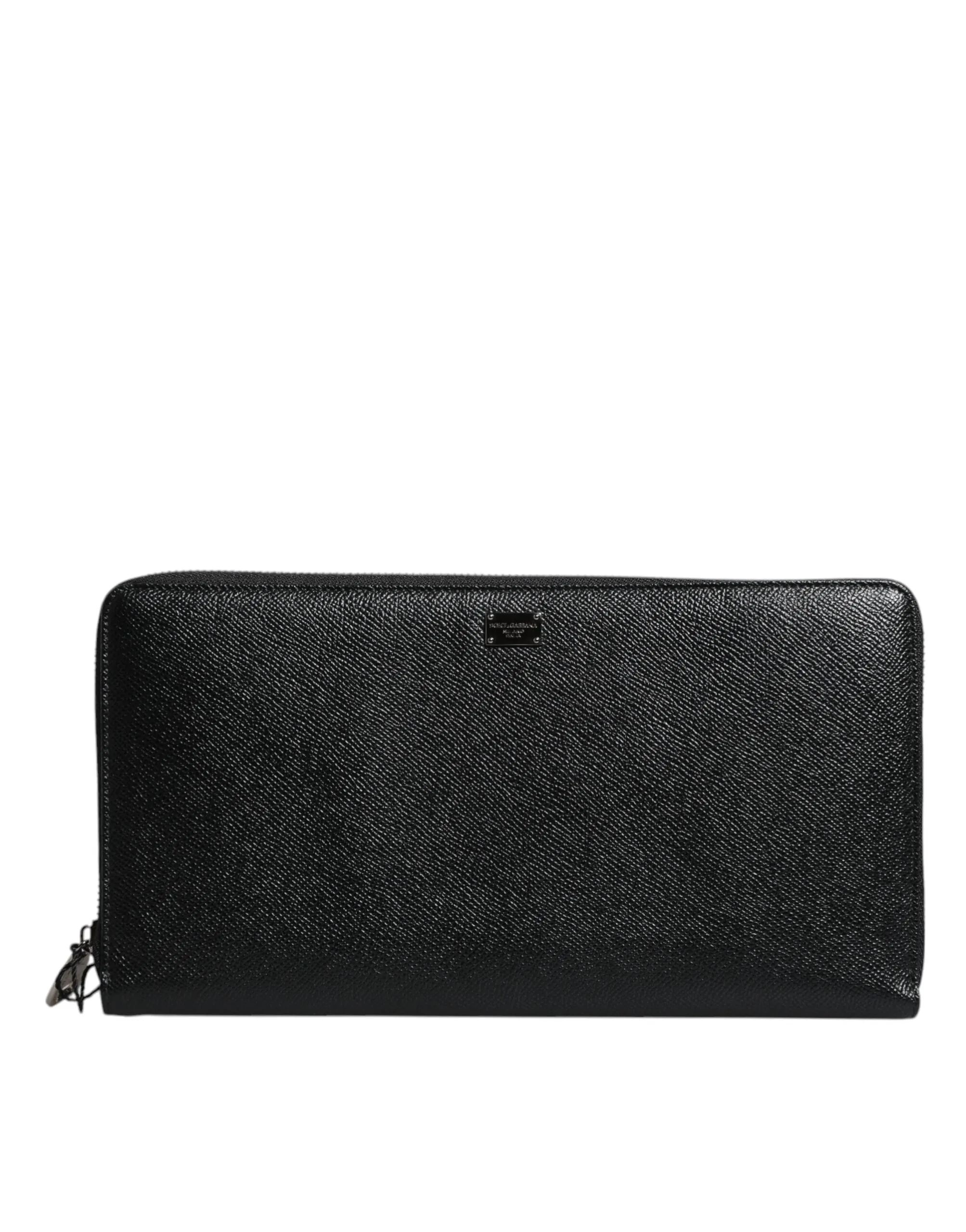 Dolce & Gabbana Men's Black Calfskin Leather Logo Zip Around Continental Wallet