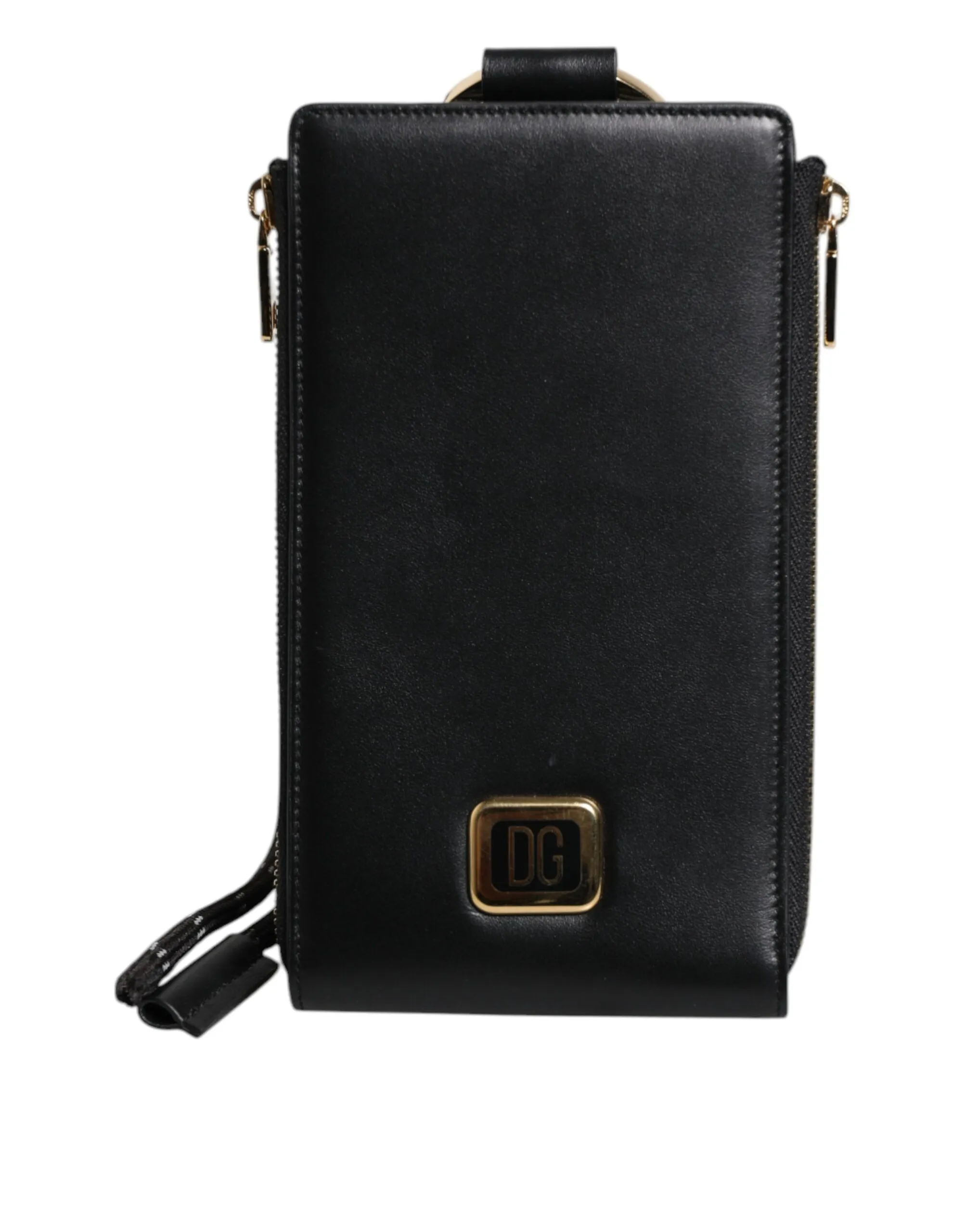 Dolce & Gabbana Men's Black Leather Logo Plaque Neck Strap Card Coin Wallet