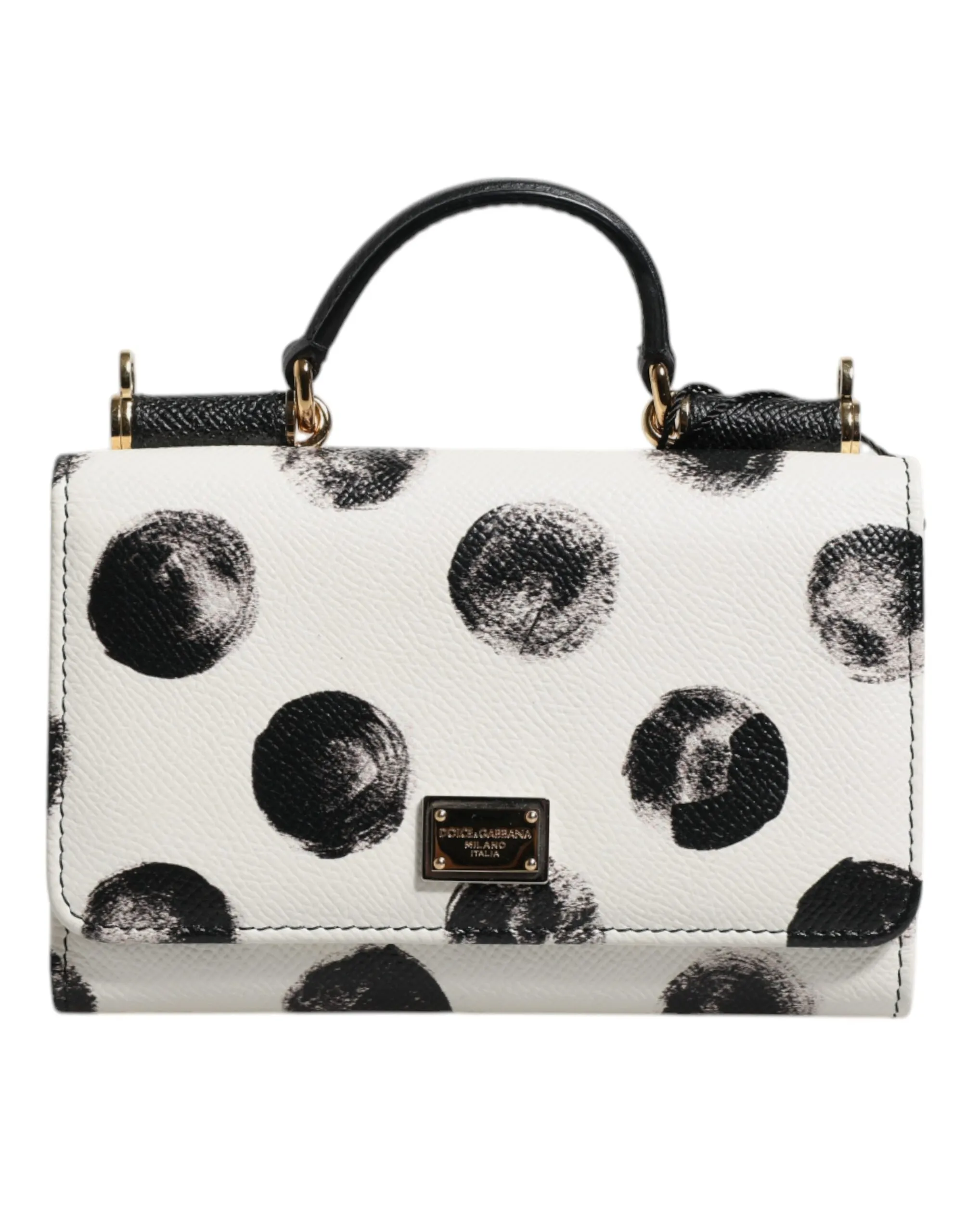 Dolce & Gabbana Women's White Black Polkadot Leather Miss Sicily Von Purse Bag