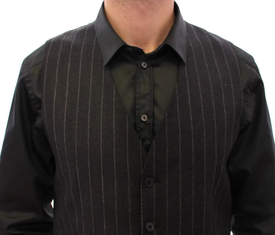 Dolce & Gabbana Men's Sleek Gray Striped Wool Dress Vest