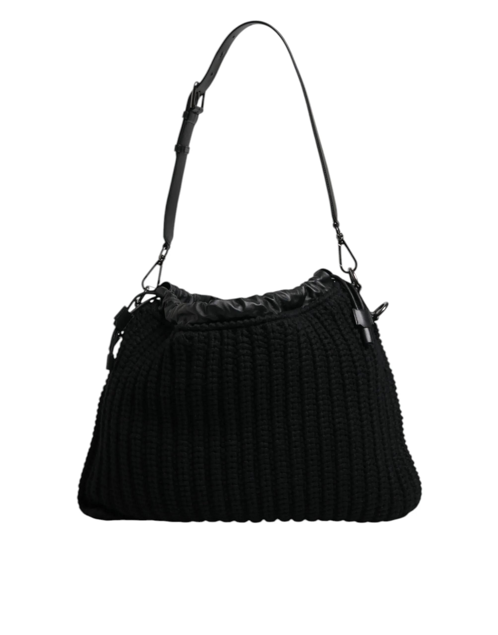 Dolce & Gabbana Women's Black Cashmere Knitted Leather Shoulder Bag
