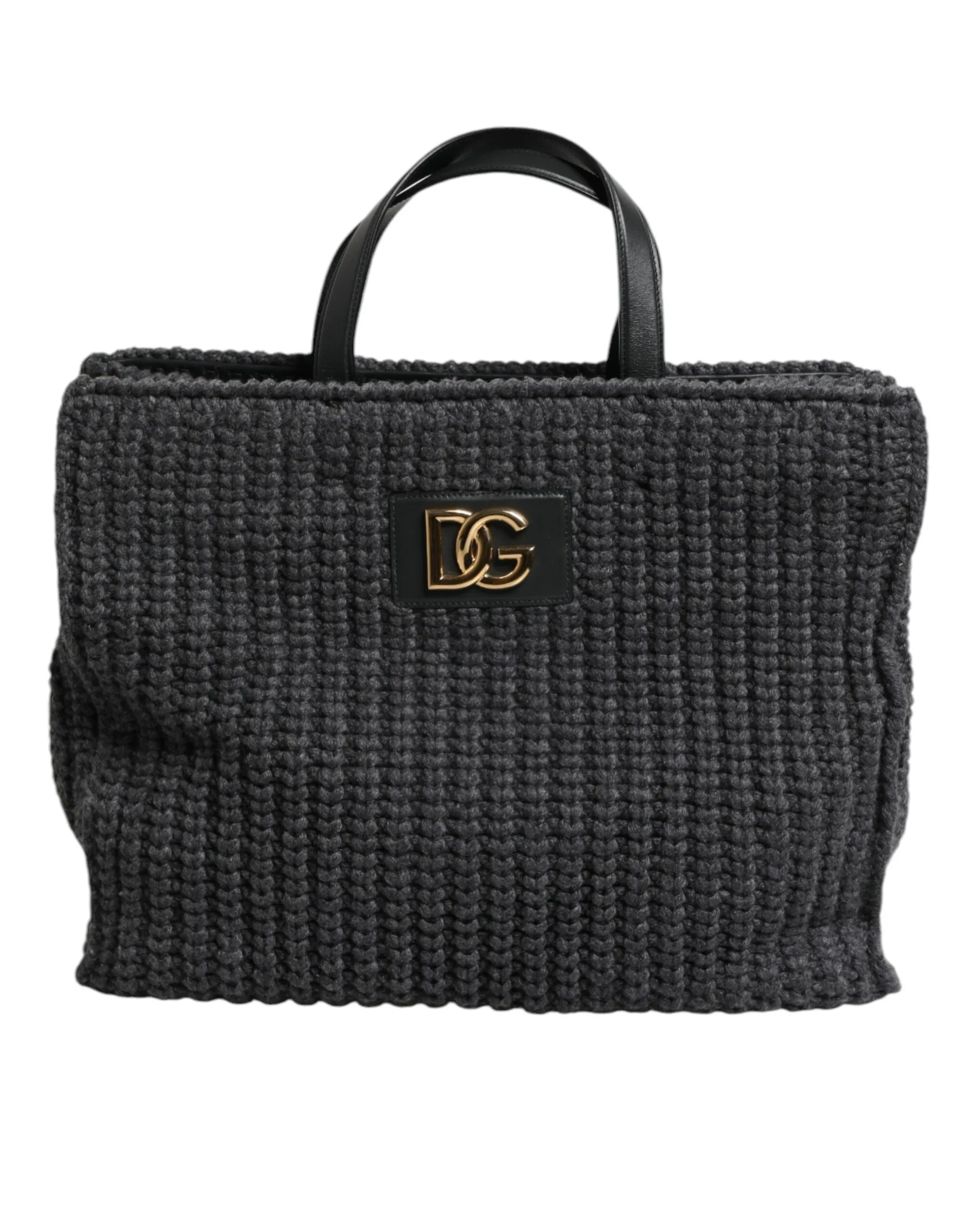 Dolce & Gabbana Women's Black Large Knitted Crochet Shoulder Shopper DG Logo Bag