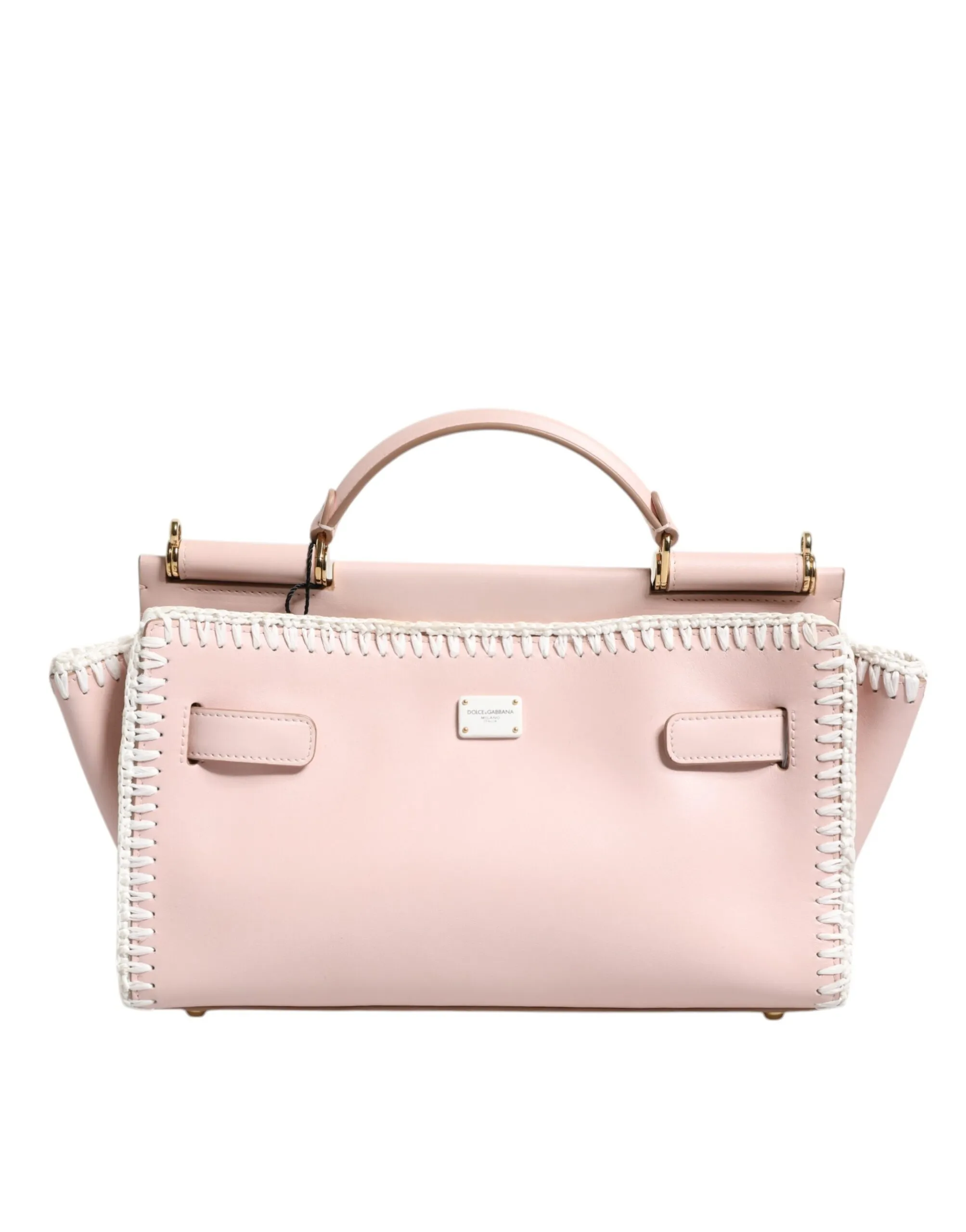 Dolce & Gabbana Women's Light Pink Logo Plaque Soft Leather Strap Crossbody Bag