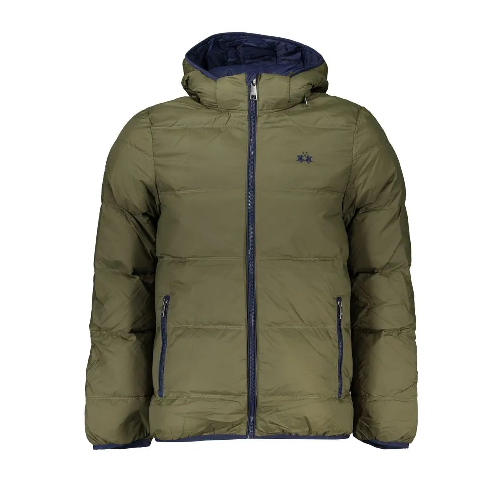 La Martina Men's Elegant Green Hooded Jacket with Contrast Details