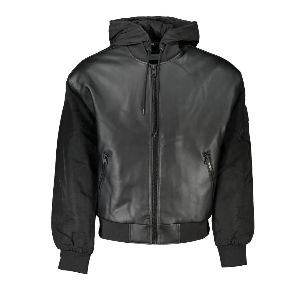 Calvin Klein Men's Sleek Black Hooded Jacket with Contrasting Details