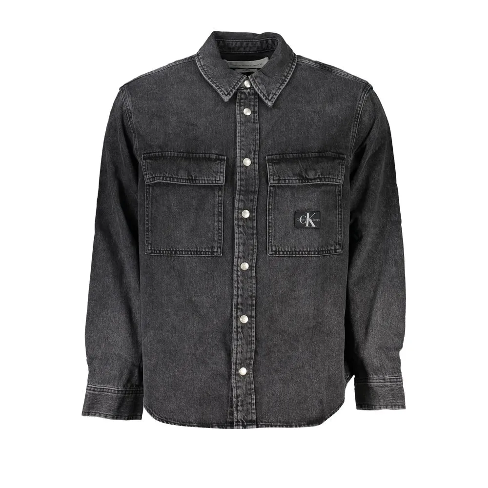 Calvin Klein Men's Elegant Black Denim Shirt with Sophisticated Details