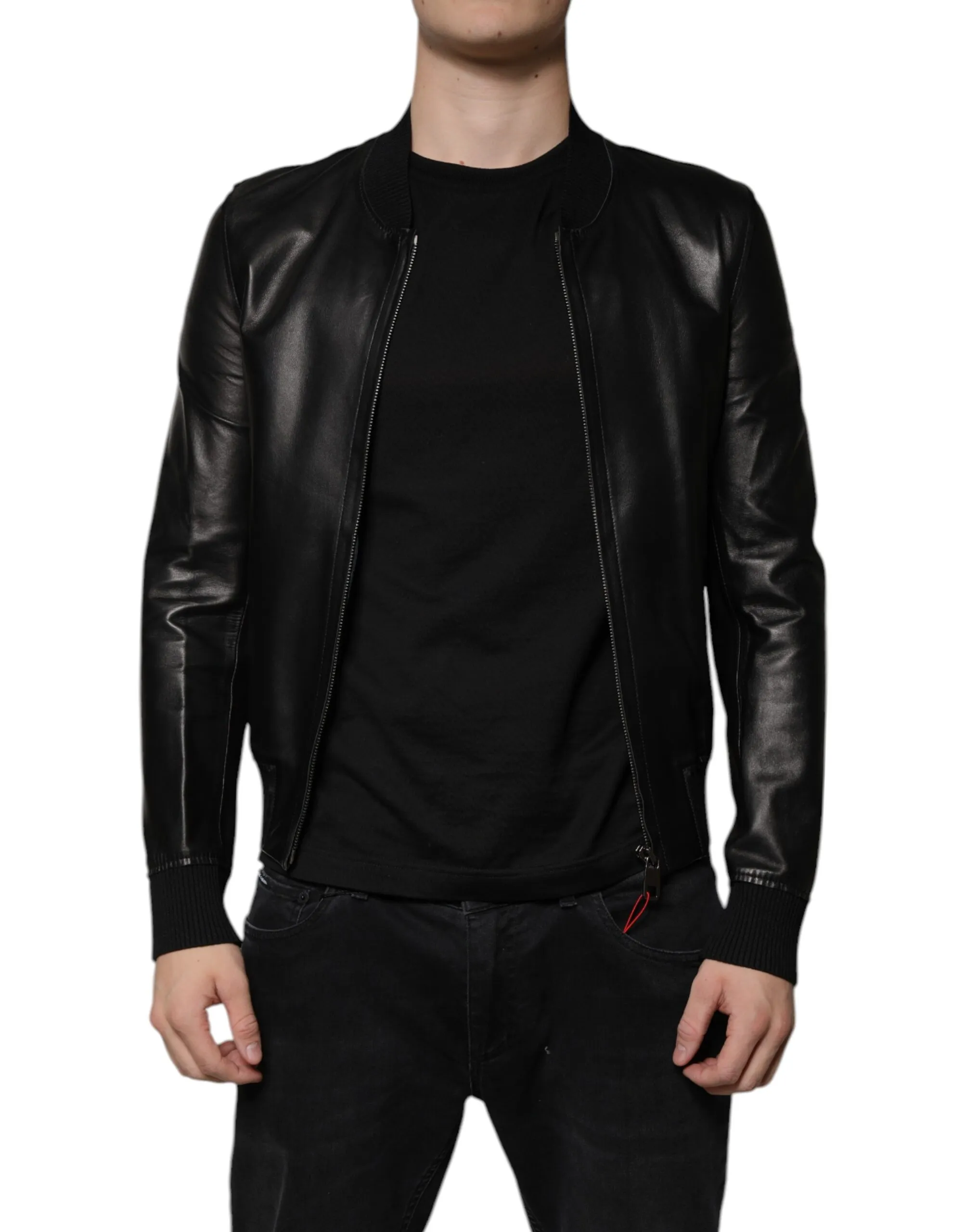 Dolce & Gabbana Men's Black Lambskin Full Zip Biker Blouson Jacket