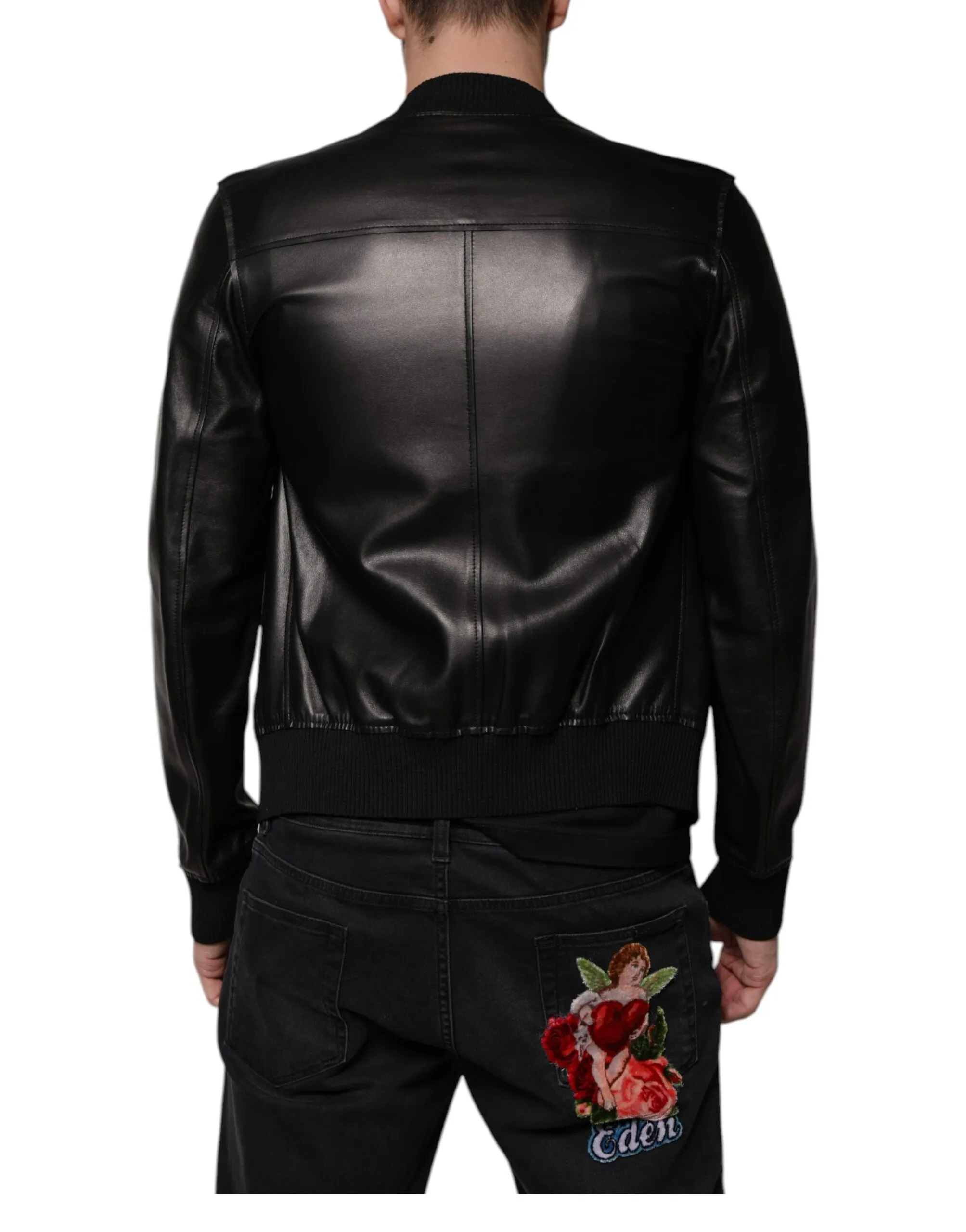 Dolce & Gabbana Men's Black Lambskin Full Zip Biker Blouson Jacket