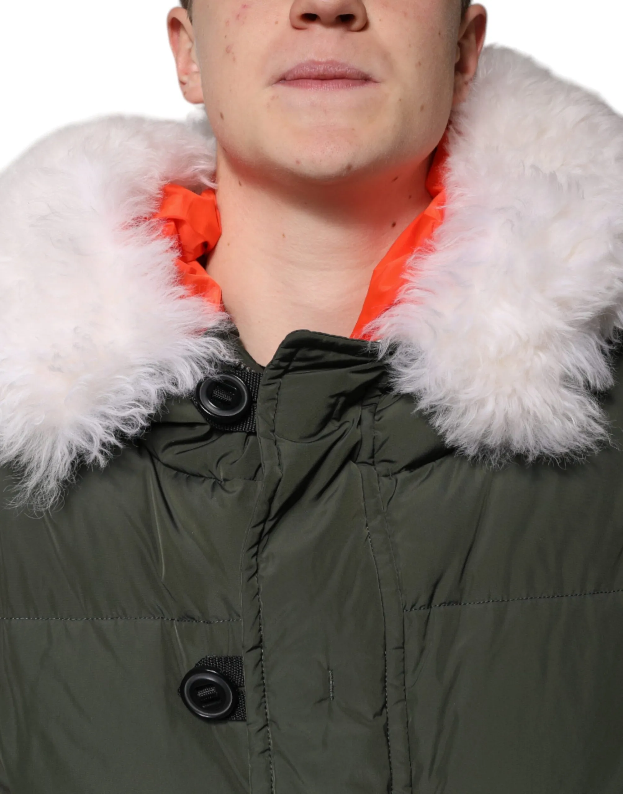 Dsquared² Men's Green Hooded Long Sleeves Fur Shearling Jacket