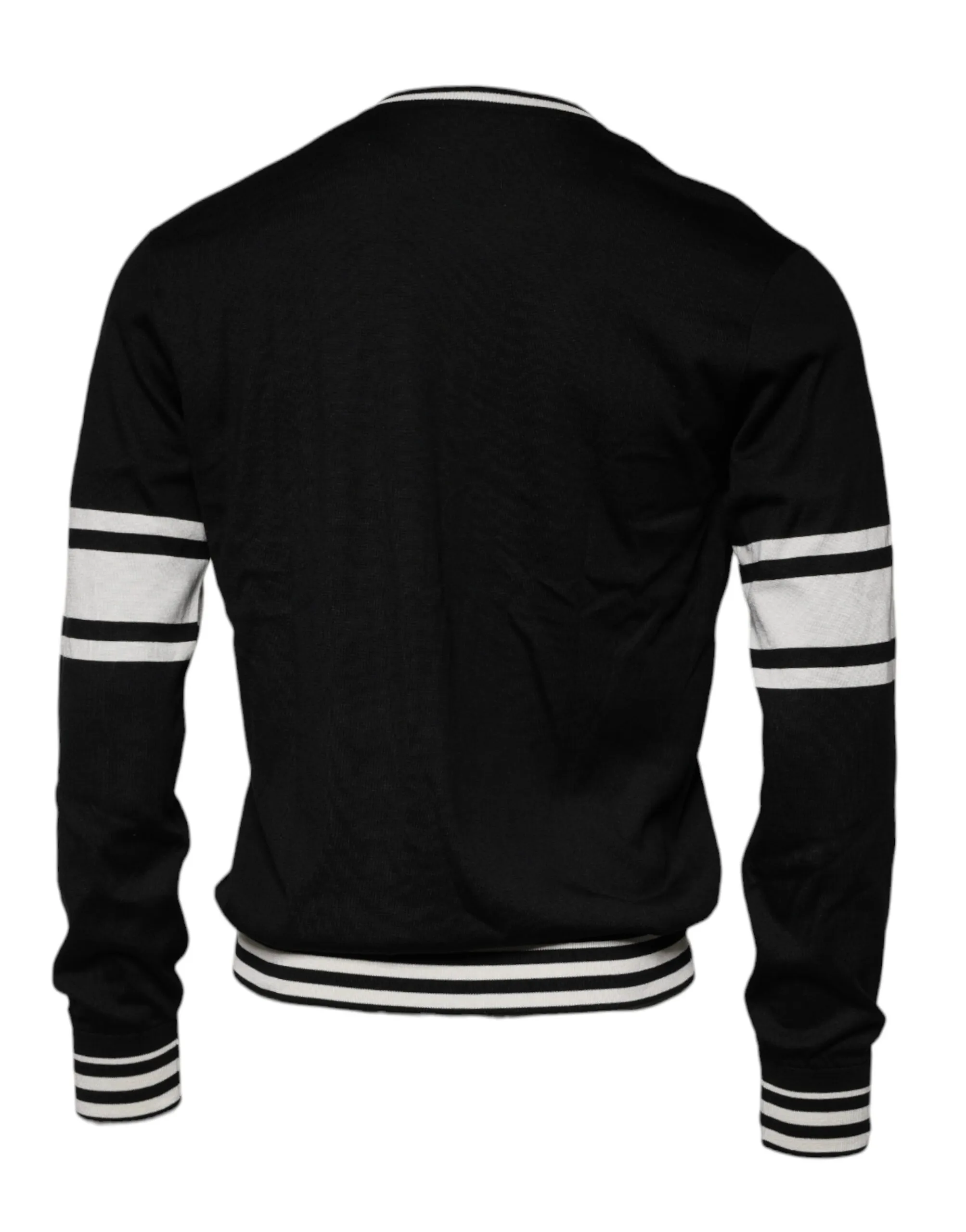 Dolce & Gabbana Men's Black White Guitar Silk Crew Neck Sweater