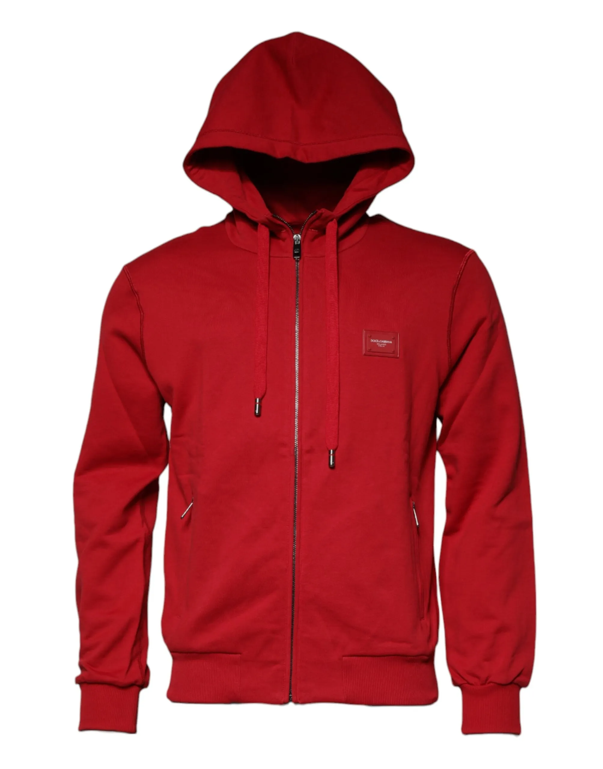 Dolce & Gabbana Men's Red Logo Full Zip Hooded Sweatshirt Sweater