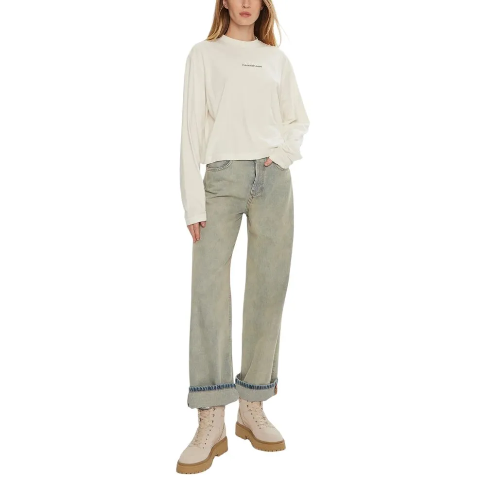 Calvin Klein Jeans Women's Cream Cotton Tops & T-Shirt
