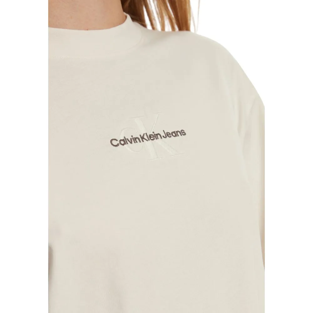 Calvin Klein Jeans Women's Cream Cotton Tops & T-Shirt