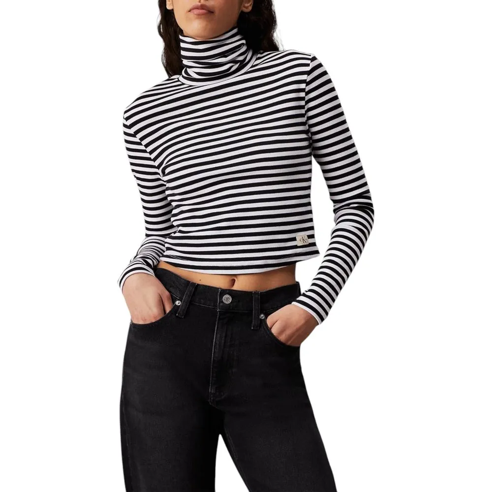 Calvin Klein Jeans Women's Black And White Cotton Tops & T-Shirt