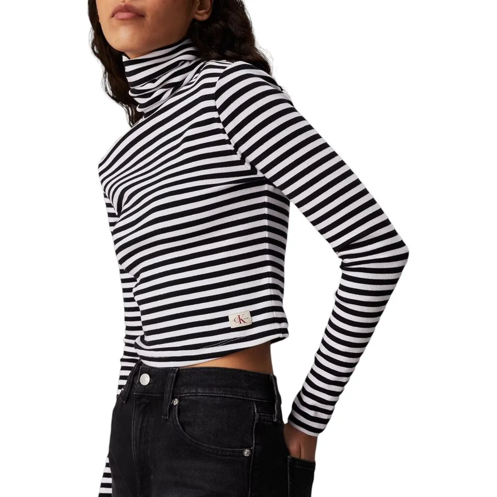 Calvin Klein Jeans Women's Black And White Cotton Tops & T-Shirt