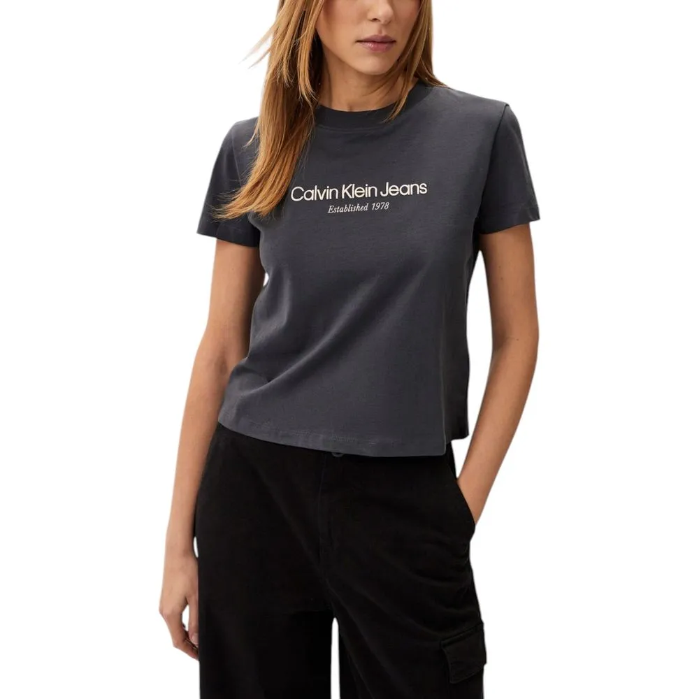 Calvin Klein Jeans Women's Gray Cotton Tops & T-Shirt