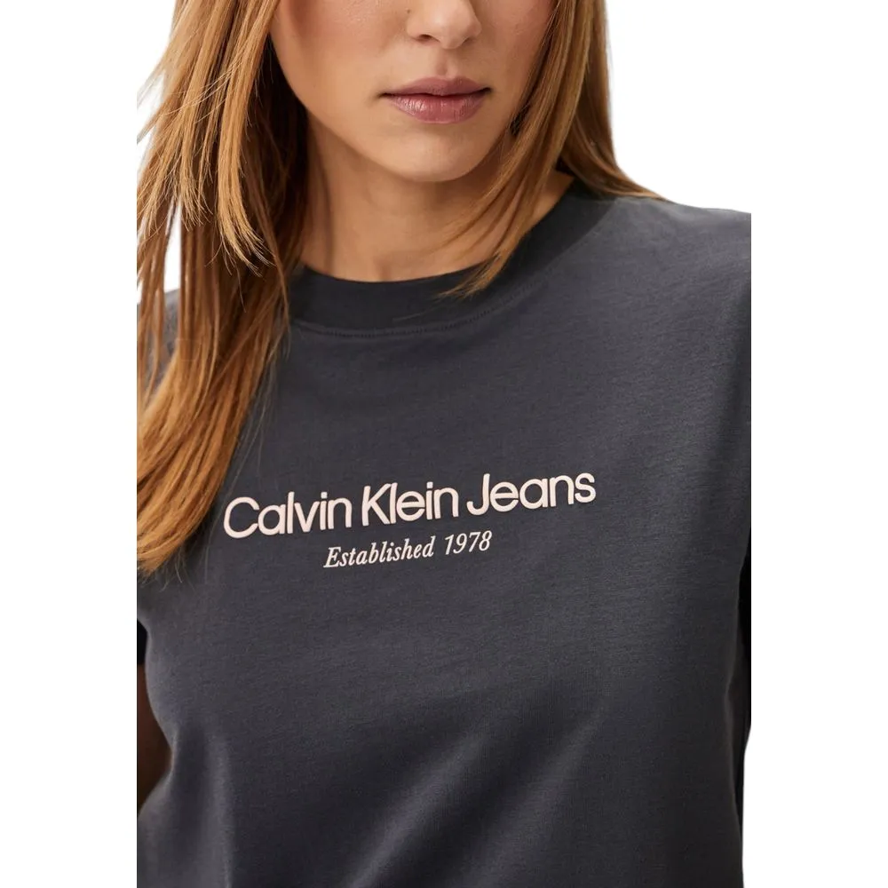 Calvin Klein Jeans Women's Gray Cotton Tops & T-Shirt