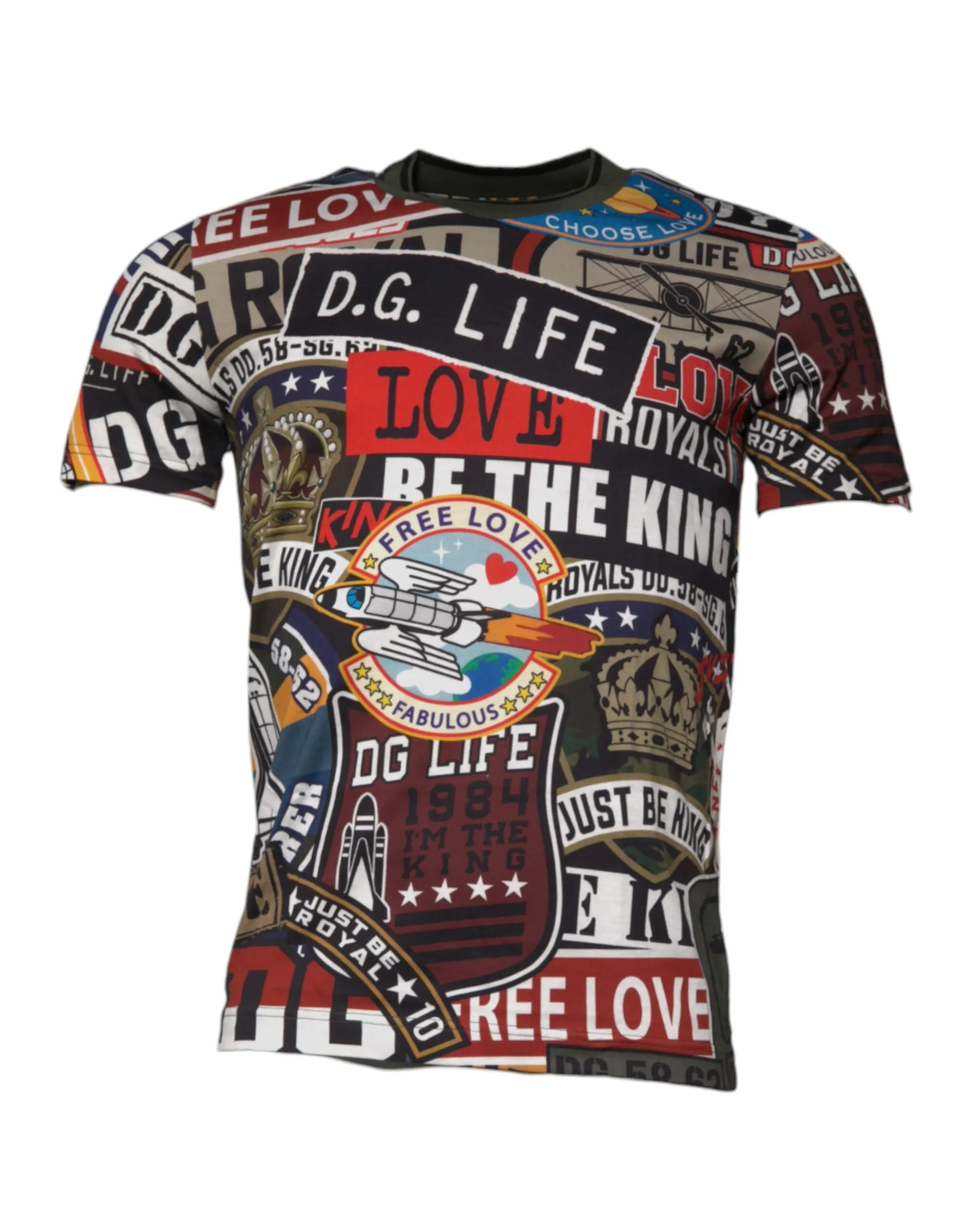 Dolce & Gabbana Men's Multicolor Graphic Print Cotton Crew Neck T-shirt