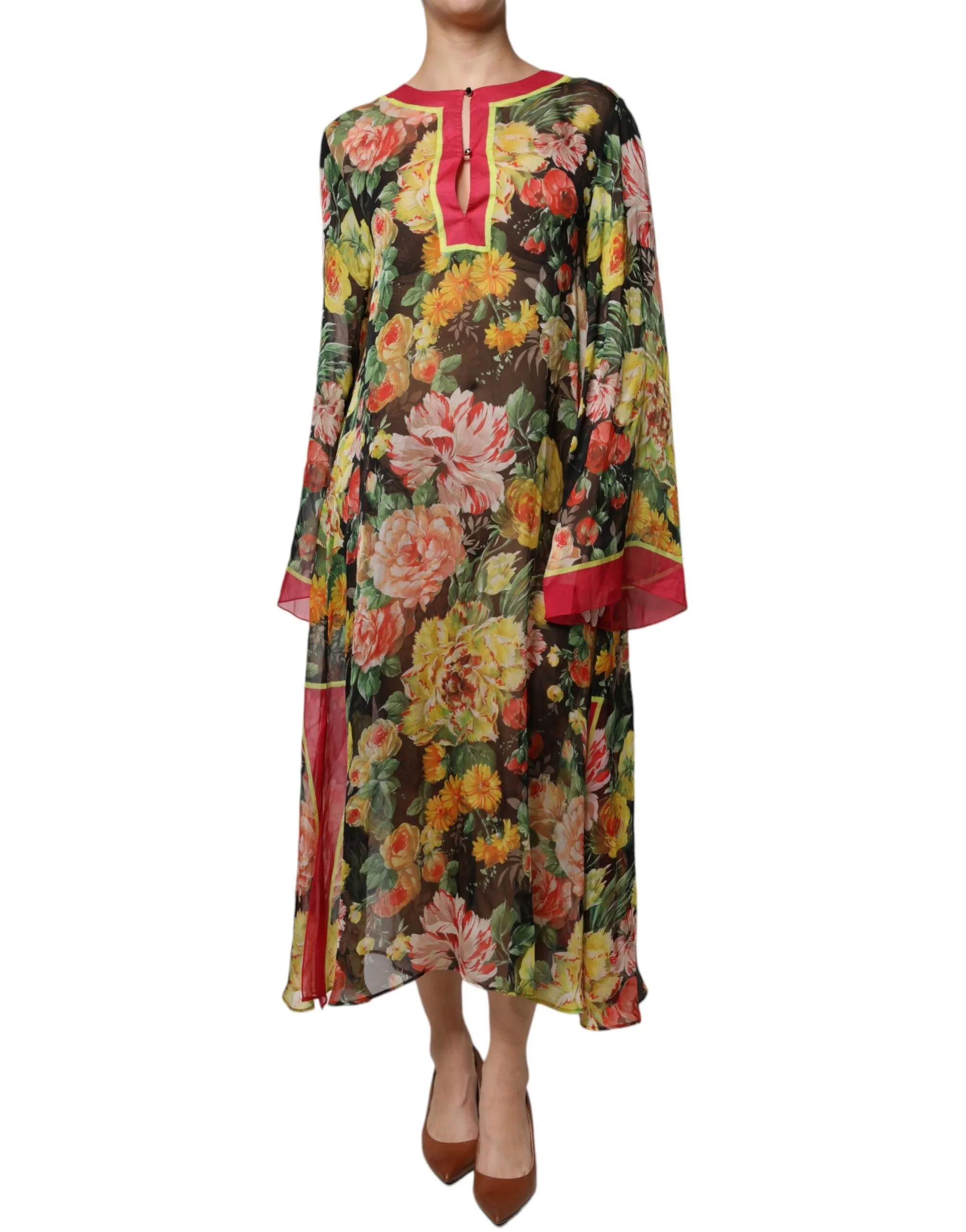 Dolce & Gabbana Women's Multicolor Floral Silk Kaftan Maxi Dress