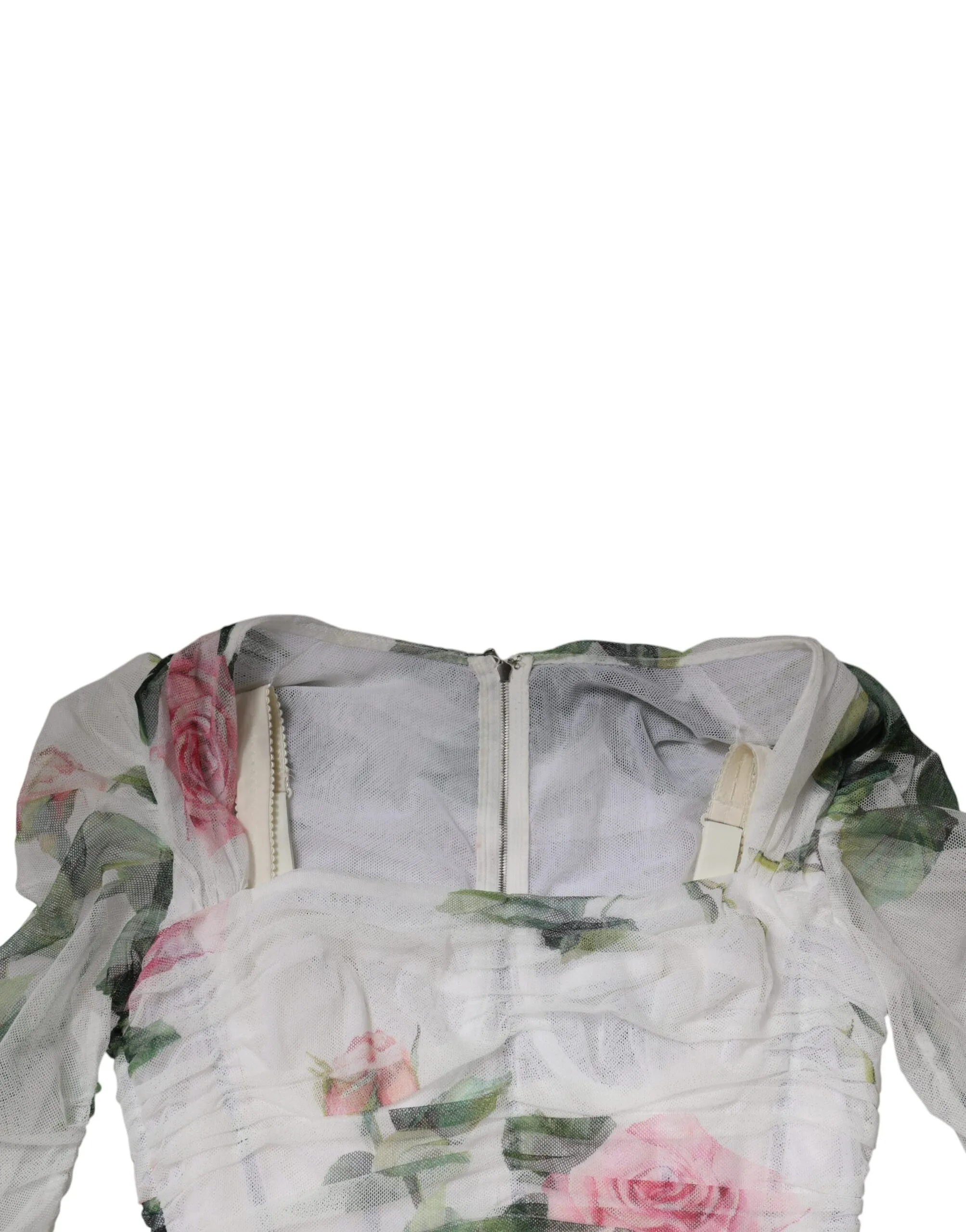 Dolce & Gabbana Women's White Roses Print Cotton Pleated Midi Dress